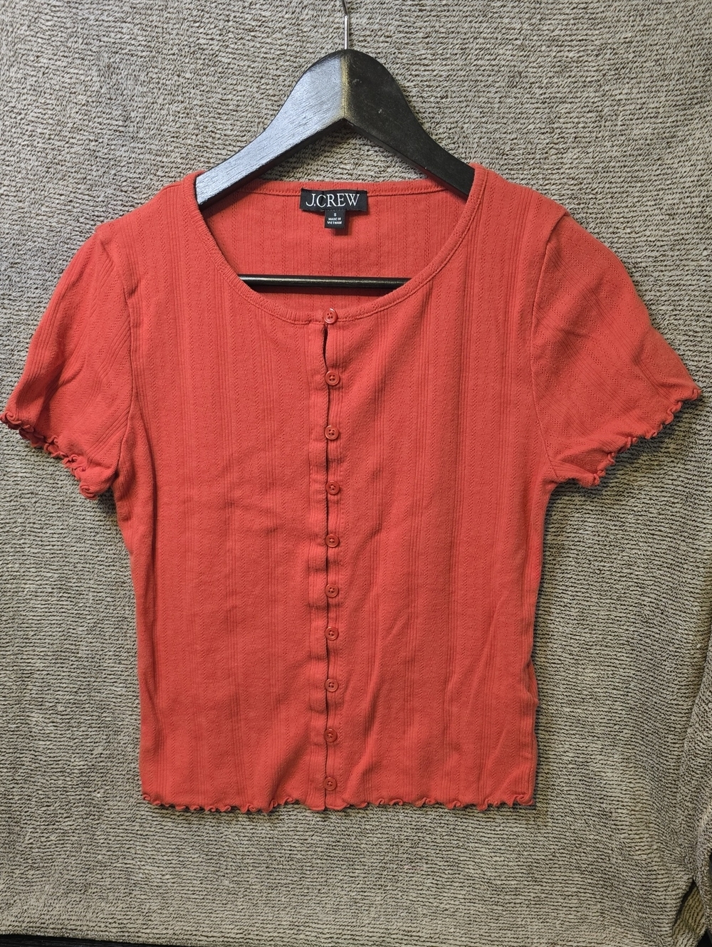 J. Crew Coral Button-Front Short Sleeve Top